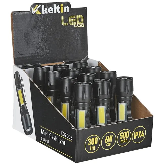 Keltin Mini tactische zaklamp - LED 10W - 500lm - IPX5 - compact ontwerp - 12 stuks