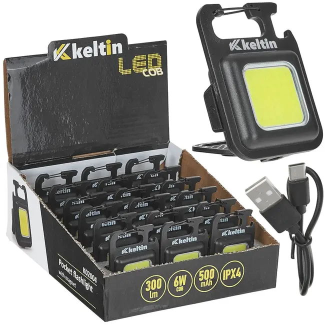 Keltin Mini zaklamp - Magnetische basis - 300 lumen - 3 lichtstanden - Waterbestendig IPX4 - 18 stuks