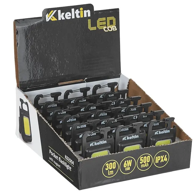 Keltin Mini zaklamp - Magnetische basis - 300 lumen - 3 lichtstanden - Waterbestendig IPX4 - 18 stuks