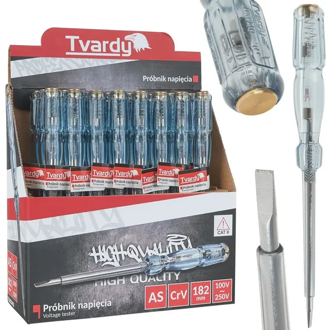 Tvardy Spanningsmeter - Ergonomisch - 185 mm - 100-250V - Transparant Handvat - 24 stuks