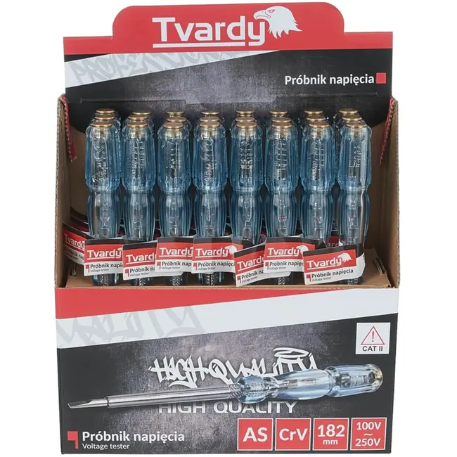 Tvardy Spanningsmeter - Ergonomisch - 185 mm - 100-250V - Transparant Handvat - 24 stuks