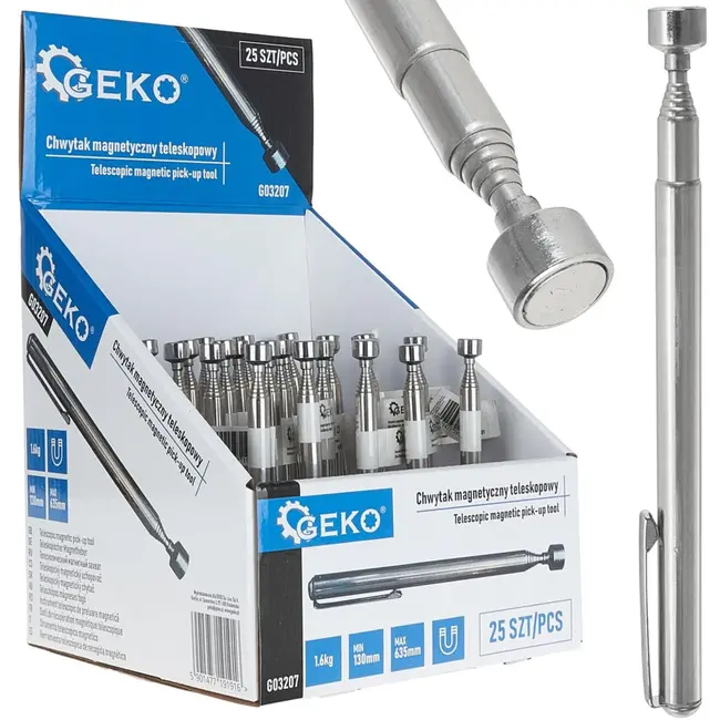 GEKO Telescopische magnetische penhouder - Verstelbaar 130-635 mm - Compact ontwerp - Sterke magneet - 25 stuks