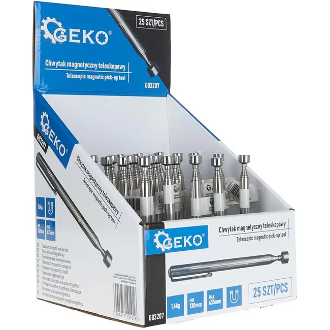 GEKO Telescopische magnetische penhouder - Verstelbaar 130-635 mm - Compact ontwerp - Sterke magneet - 25 stuks