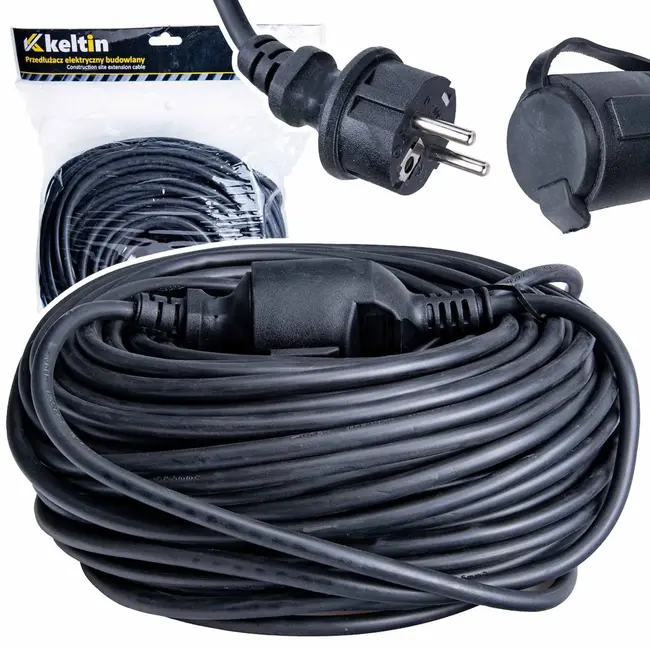 Keltin Bouwplaats verlengkabel - 50m - IP44 - Weerbestendig - Zwart