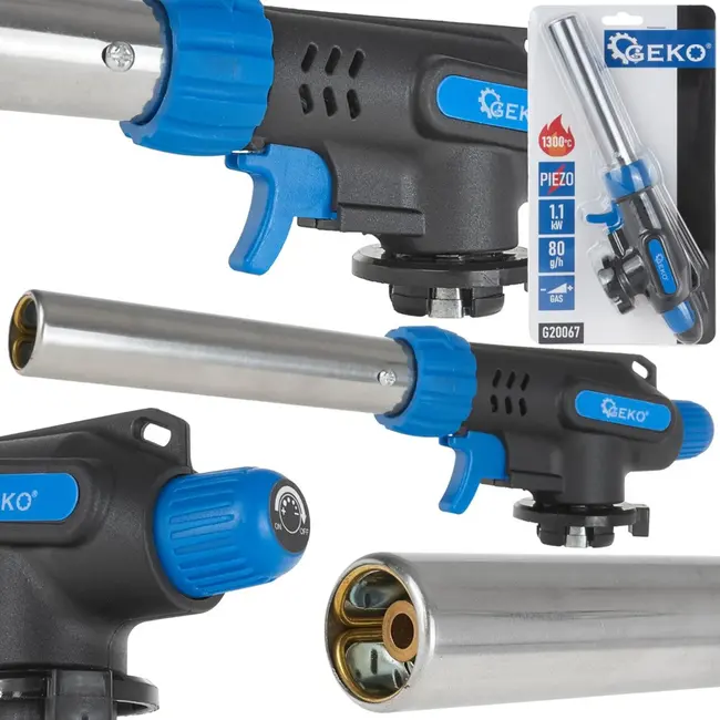 GEKO Gasbrander - Lang mondstuk - Piezo-ontsteking - Vlamregeling - 1,1 kW