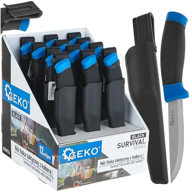 GEKO Tactisch mes - vast lemmet - ergonomisch handvat - zwart - 215 mm - 12 stuks