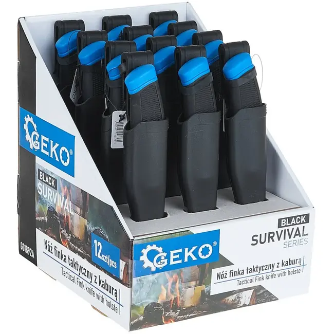 GEKO Tactisch mes - vast lemmet - ergonomisch handvat - zwart - 215 mm - 12 stuks