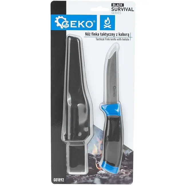 GEKO Tactisch puukko mes - vast lemmet - zwart - 215 mm - met holster