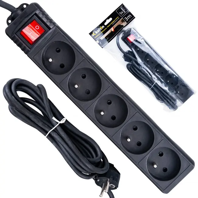 Keltin Verlengsnoer met schakelaar - 5 stopcontacten - 3 meter - zwart