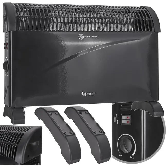 GEKO Convector kachel - 3 standen - Thermostaat - Zwart - 2000W