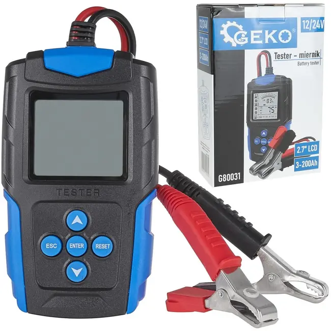 GEKO Batterijtester - LCD Display - 12/24V - 3Ah-200Ah - Lange Kabels