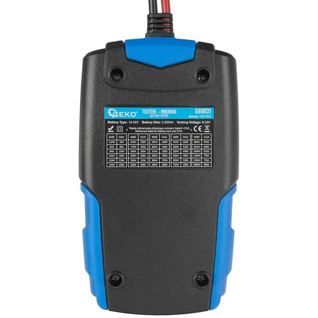 GEKO Batterijtester - LCD Display - 12/24V - 3Ah-200Ah - Lange Kabels