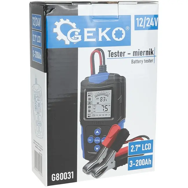 GEKO Batterijtester - LCD Display - 12/24V - 3Ah-200Ah - Lange Kabels