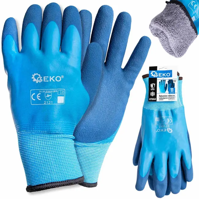 GEKO Waterdichte winterwerkhandschoenen - Thermisch geïsoleerd - Latexcoating - Maat 11 - Blauw - 12 stuks