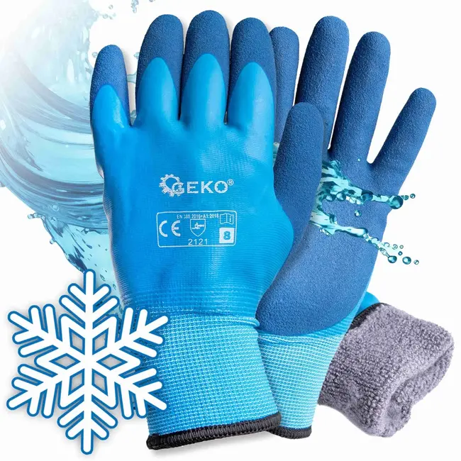 GEKO Waterdichte winterwerkhandschoenen - thermisch geïsoleerd - maat 8 - blauw - 12 stuks