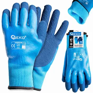 GEKO Waterdichte thermische werkhandschoenen - isolerend - latex grip - maat 11 - blauw - 12 stuks