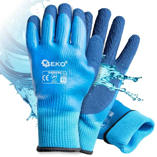 GEKO Waterdichte thermische werkhandschoenen - isolerend - latex grip - maat 11 - blauw - 12 stuks