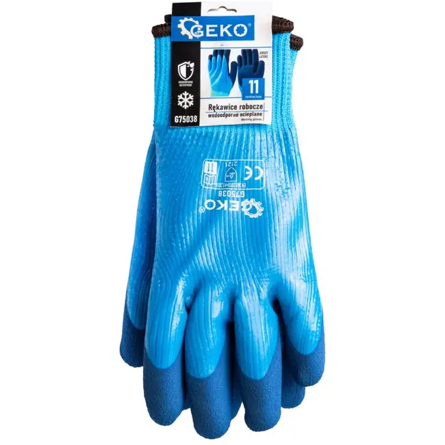GEKO Waterdichte thermische werkhandschoenen - isolerend - latex grip - maat 11 - blauw - 12 stuks