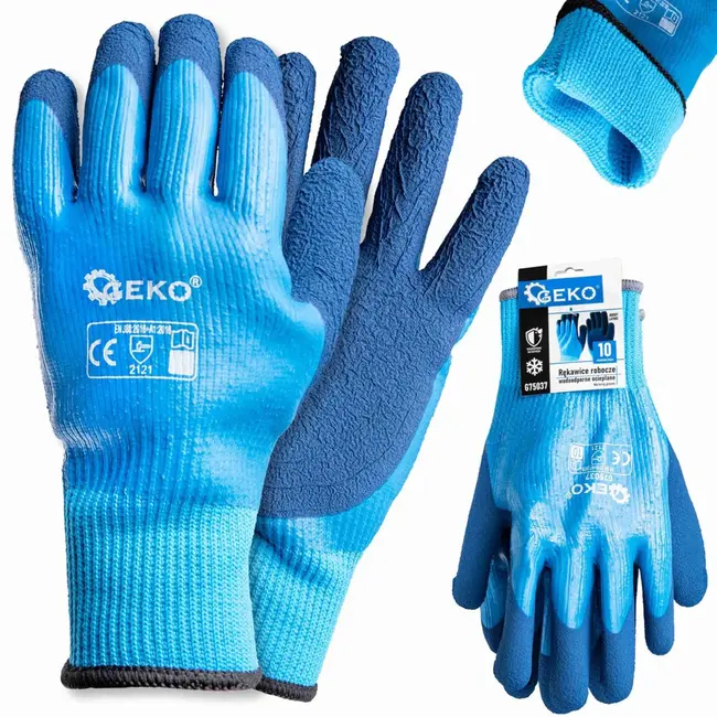 GEKO Waterdichte thermische werkhandschoenen - jersey latex - maat 10 - blauw - 12 stuks