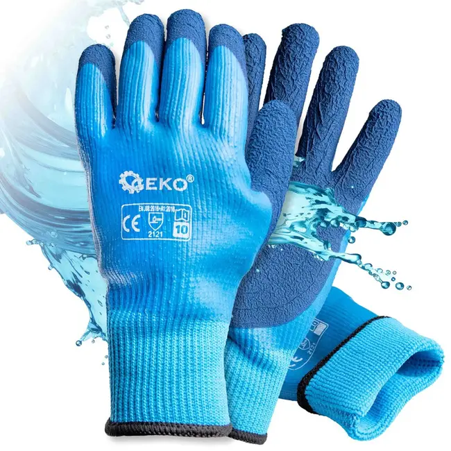 GEKO Waterdichte thermische werkhandschoenen - jersey latex - maat 10 - blauw - 12 stuks