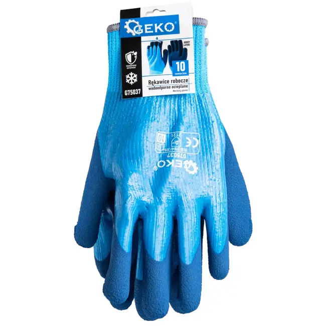 GEKO Waterdichte thermische werkhandschoenen - jersey latex - maat 10 - blauw - 12 stuks