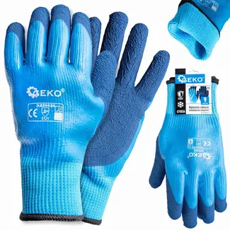 GEKO Waterdichte thermische werkhandschoenen - maat 9 - blauw - jersey en latex - warm en flexibel - 12 stuks