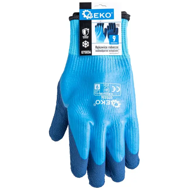 GEKO Waterdichte thermische werkhandschoenen - maat 9 - blauw - jersey en latex - warm en flexibel - 12 stuks