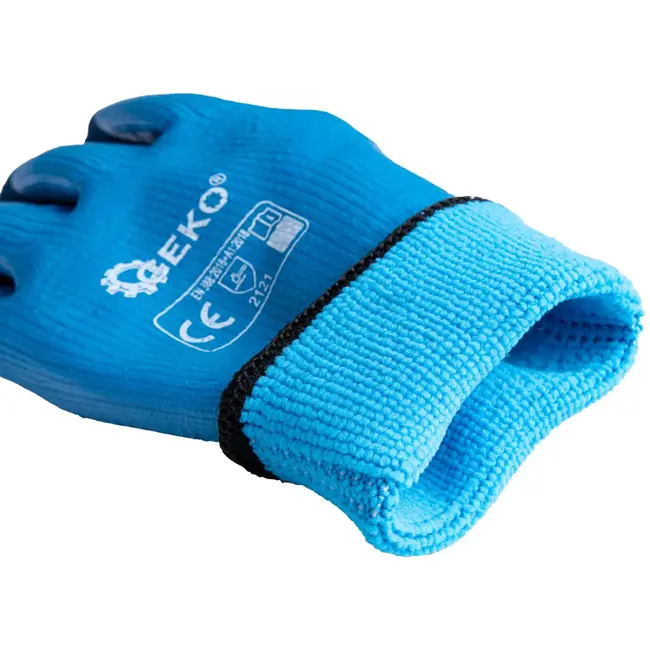 GEKO Waterdichte thermische werkhandschoenen - maat 9 - blauw - jersey en latex - warm en flexibel - 12 stuks