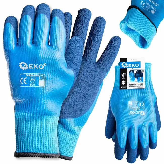 GEKO Waterdichte thermische werkhandschoenen - Warmte & grip - Maat 8 - Blauw - 12 stuks