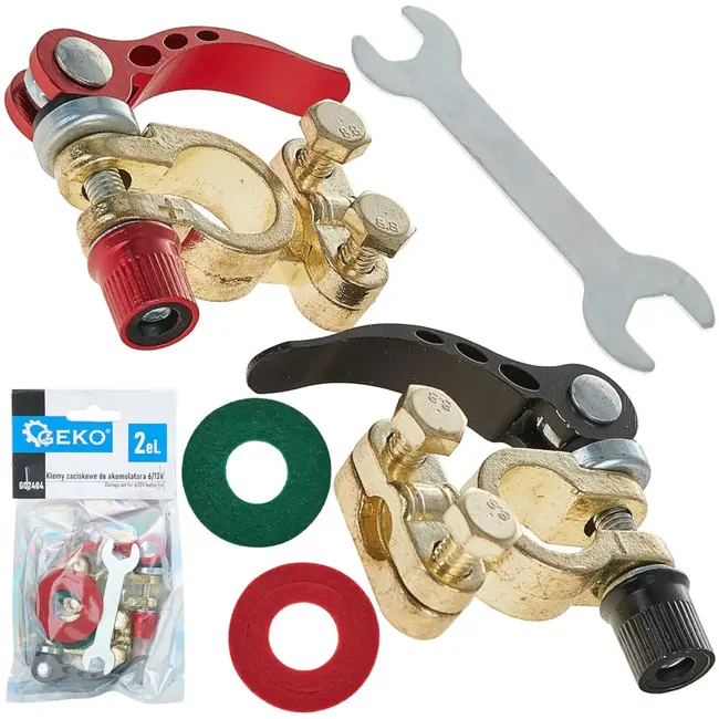 GEKO Klemmen Set - Snelle Installatie - 6/12V Batterijen - Hoogwaardige Messing - Inclusief Beschermpads