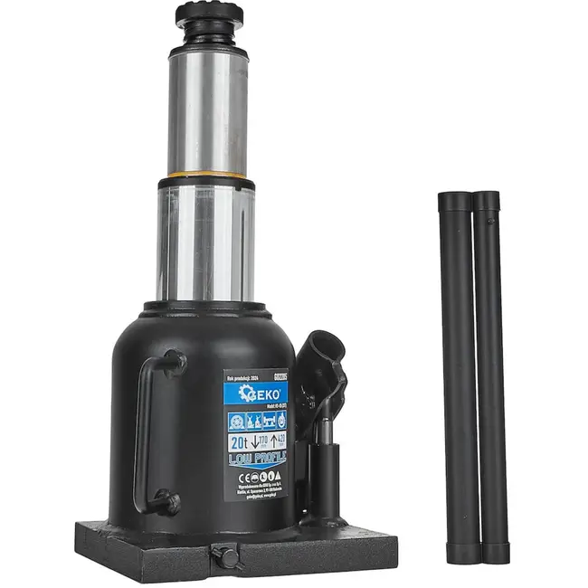 GEKO Hydraulische fleskrik - laag profiel - 20T - twee-traps zuiger - compact ontwerp