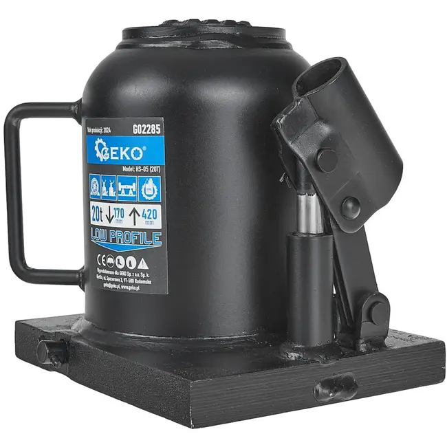 GEKO Hydraulische fleskrik - laag profiel - 20T - twee-traps zuiger - compact ontwerp