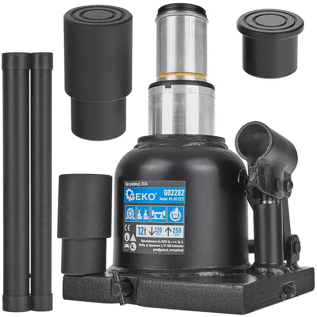 GEKO Hydraulische fleskrik - laag profiel - 12T - tweestapsysteem - compact ontwerp