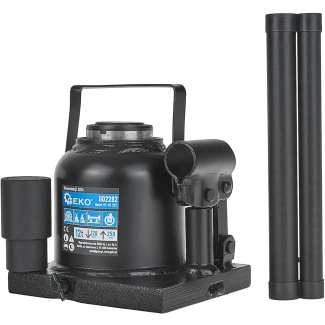 GEKO Hydraulische fleskrik - laag profiel - 12T - tweestapsysteem - compact ontwerp