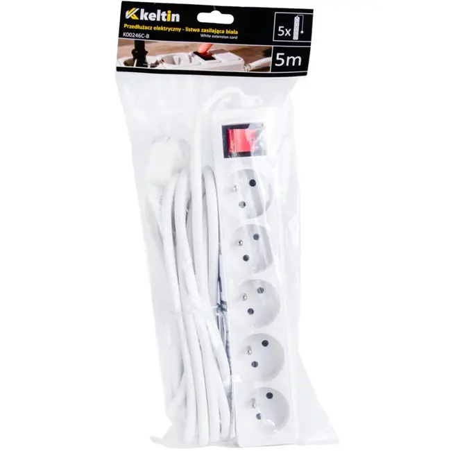 Keltin Witte verlengsnoer met schakelaar - 5 stopcontacten - 5 meter - Veilig en flexibel
