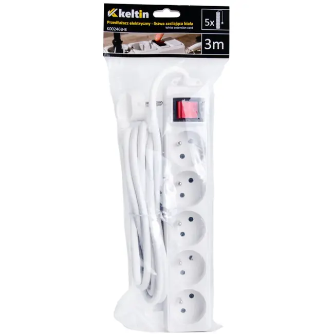 Keltin Witte verlengsnoer met schakelaar - 5 stopcontacten - 3 meter - Veilig en flexibel