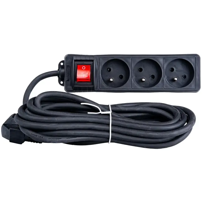 Keltin Zwarte verlengsnoer - 3 stopcontacten - 5m - Met schakelaar - Veilig en flexibel