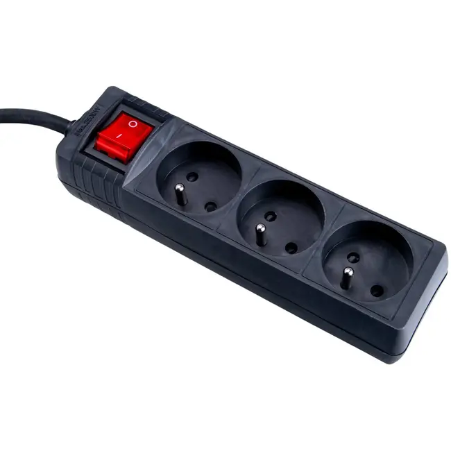 Keltin Zwarte verlengsnoer - 3 stopcontacten - 5m - Met schakelaar - Veilig en flexibel