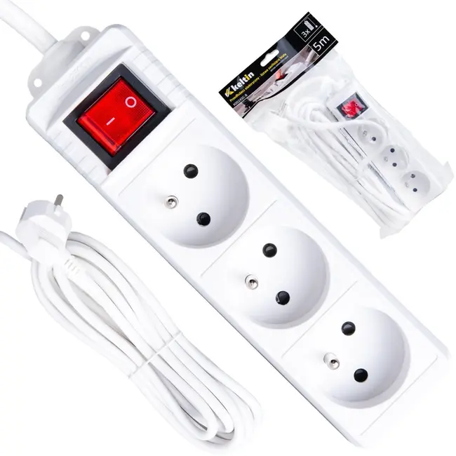 Keltin Witte verlengsnoer met schakelaar - 3 stopcontacten - 5 meter - Veilig en flexibel
