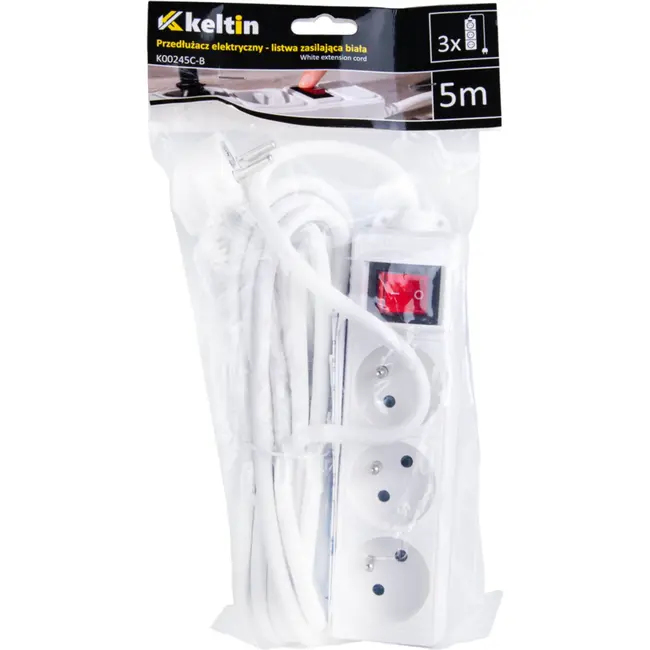 Keltin Witte verlengsnoer met schakelaar - 3 stopcontacten - 5 meter - Veilig en flexibel