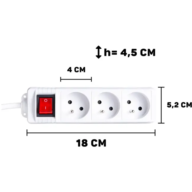 Keltin Witte verlengsnoer met schakelaar - 3 stopcontacten - 5 meter - Veilig en flexibel