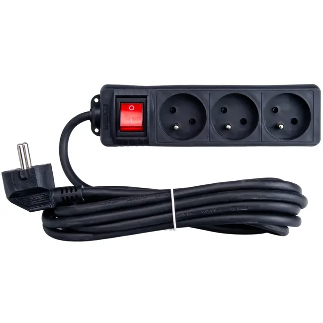 Keltin Verlengsnoer met schakelaar - 3 stopcontacten - 3 meter - zwart