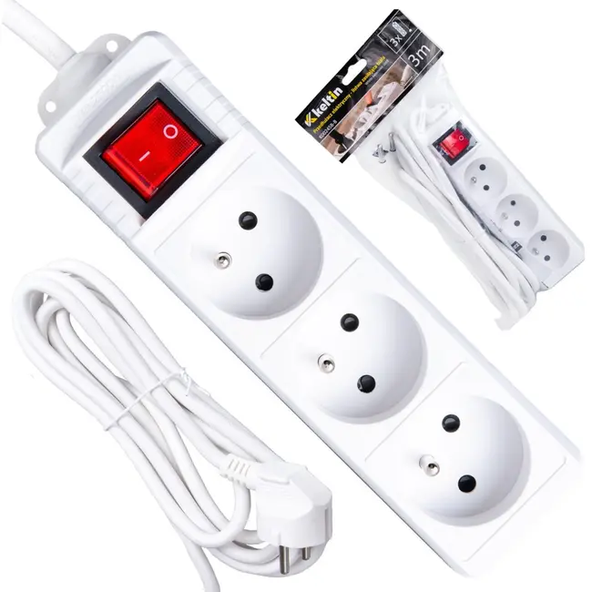 Keltin Wit verlengsnoer met schakelaar - 3 stopcontacten - 3 meter - Veilig en flexibel