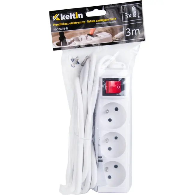 Keltin Wit verlengsnoer met schakelaar - 3 stopcontacten - 3 meter - Veilig en flexibel