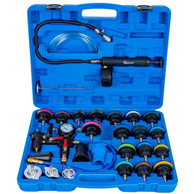 GEKO 28-delige radiator- en koelsysteemtester - universele adapters - nauwkeurige lekdetectie