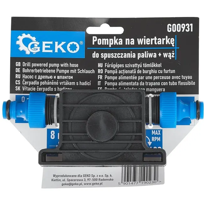 GEKO Drill-aangedreven pomp - Compact - 3m slang - 2.4 m3/h - 3400 RPM