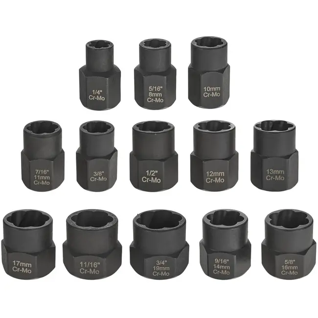 GEKO 26-delige extractorset - CrMo staal - Voor schroeven, moeren en bouten - Inclusief boorbits en moersplijters