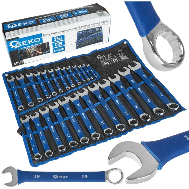 GEKO Gepolijste steeksleutelset - AntiSlip - 6-32 mm - 25-delig