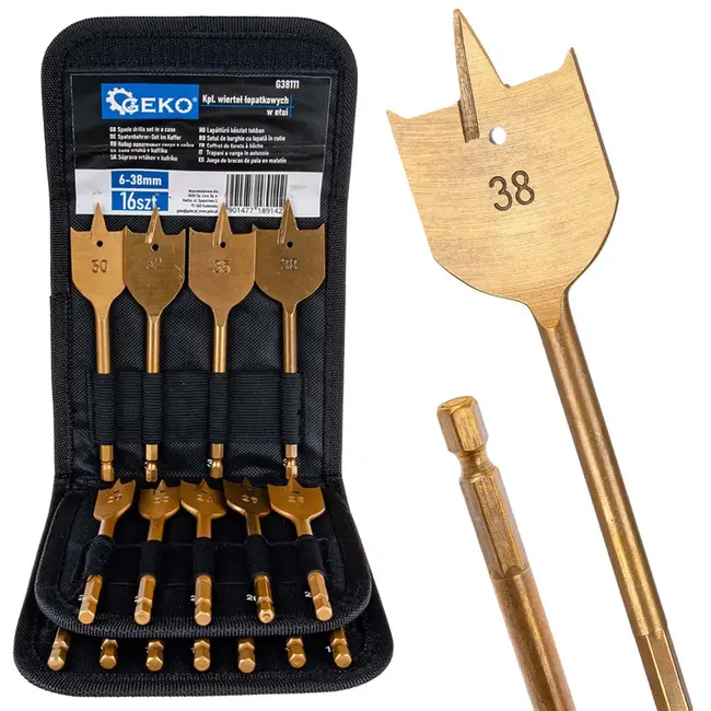 GEKO 16-delige spadeboorenset - 6-38 mm - Voor hout en kunststof - Inclusief opbergkoffer