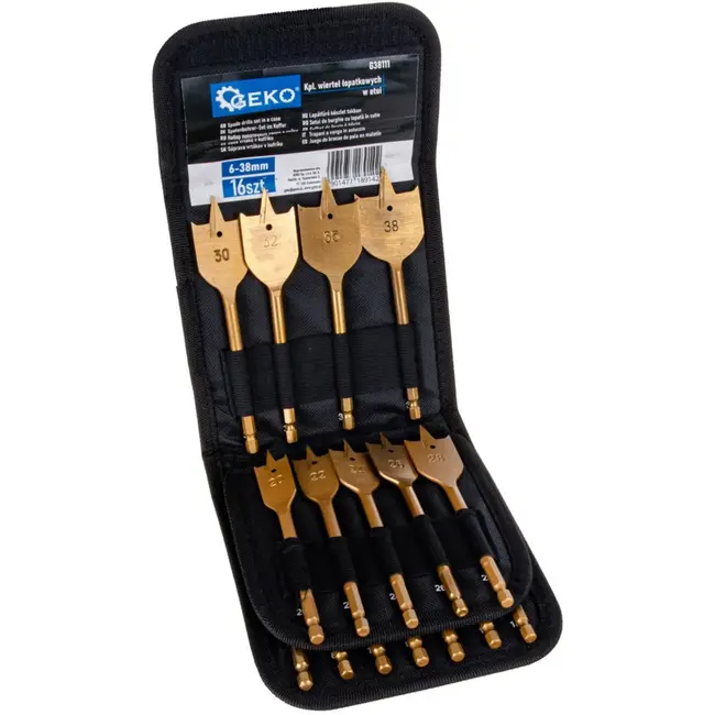 GEKO 16-delige spadeboorenset - 6-38 mm - Voor hout en kunststof - Inclusief opbergkoffer